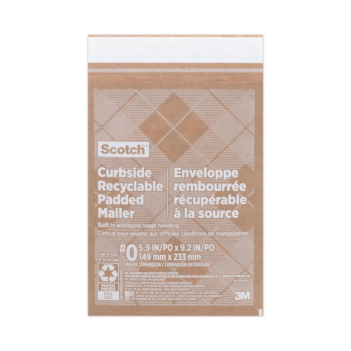 3M 3M Scotch Curbside Recyclable Padded Mailer #0 7100258035 — product photo
