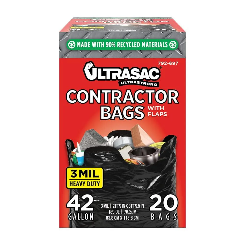  Ultrasac Contractor Bags 42 Gallon 20 Count Black 3 Mil — product photo