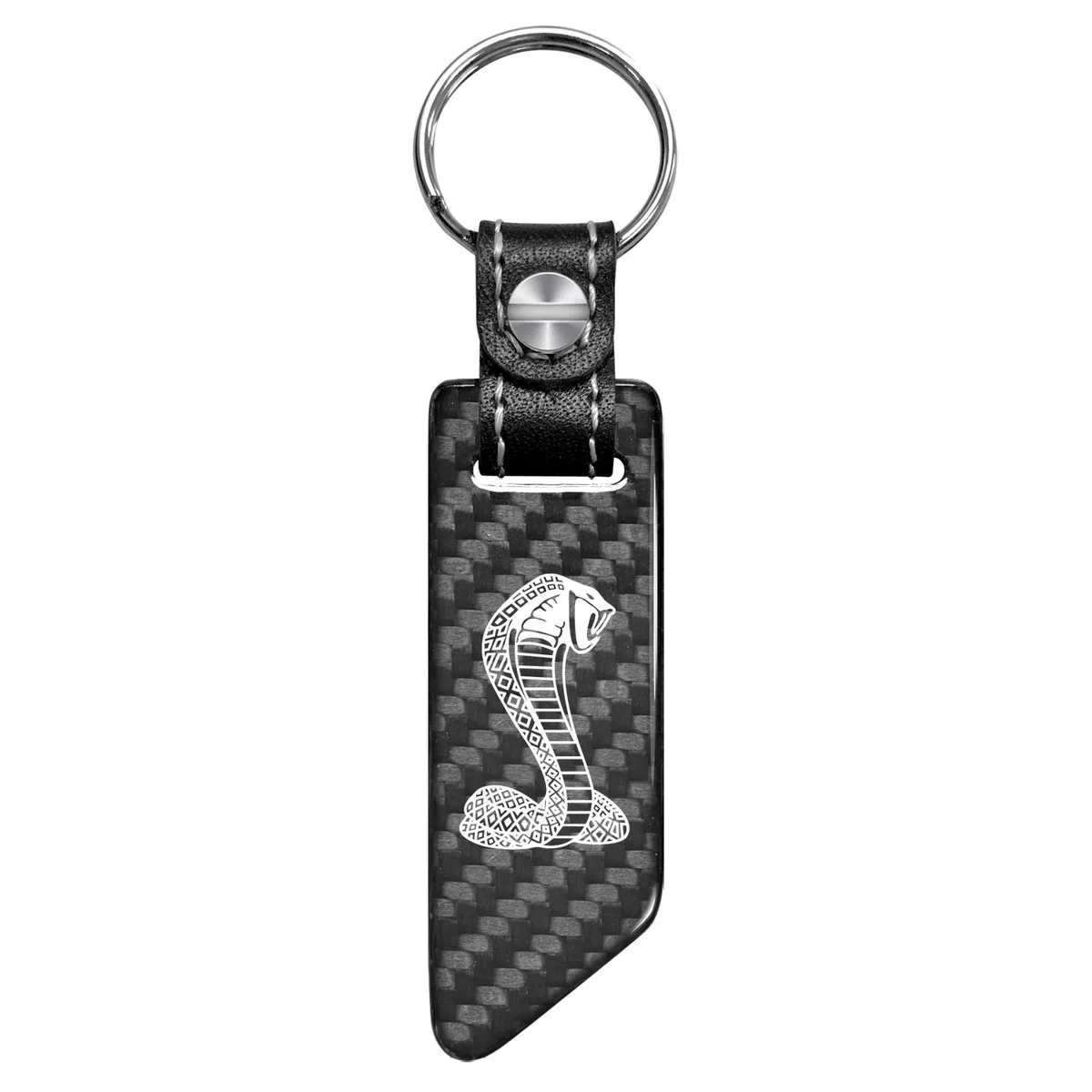 iPick Image, LLC iPick Image, LLC Ford Mustang Cobra Real Carbon Fiber Blade Style Black Leather Strap Key Chain — product photo
