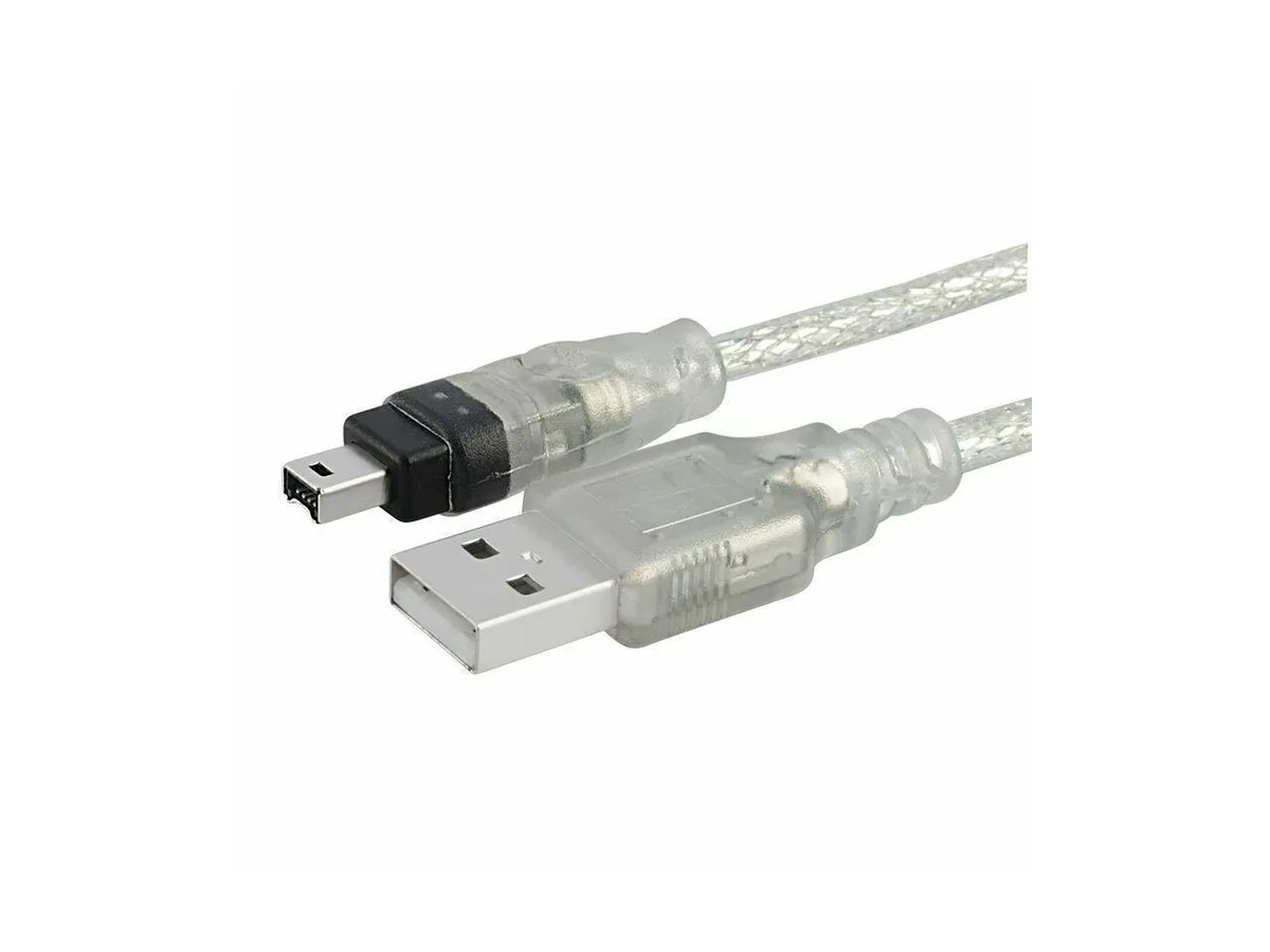 Black USB-A to 4-pin FireWire adapter cable, 1.8m long