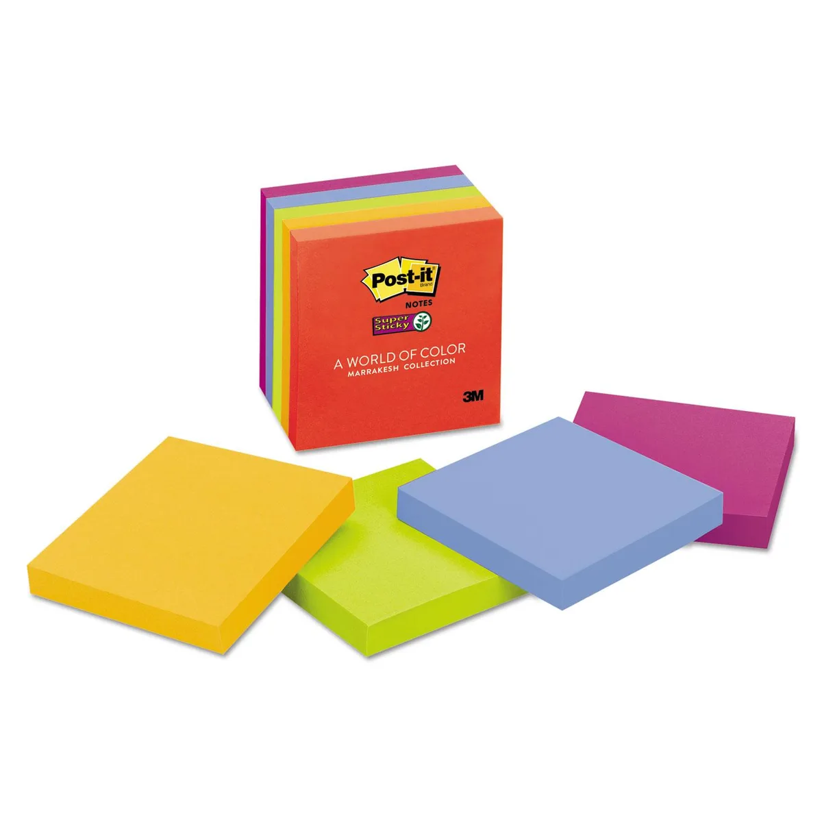 Post-it Notes Super Sticky Post-it Notes Super Sticky Marrakesh Colors 3x3 90 Sheet 5 Pack 6545SSAN — product photo