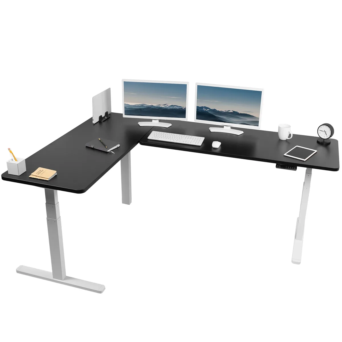 VIVO VIVO Electric Corner Desk 83" x 60" Black/White — product photo