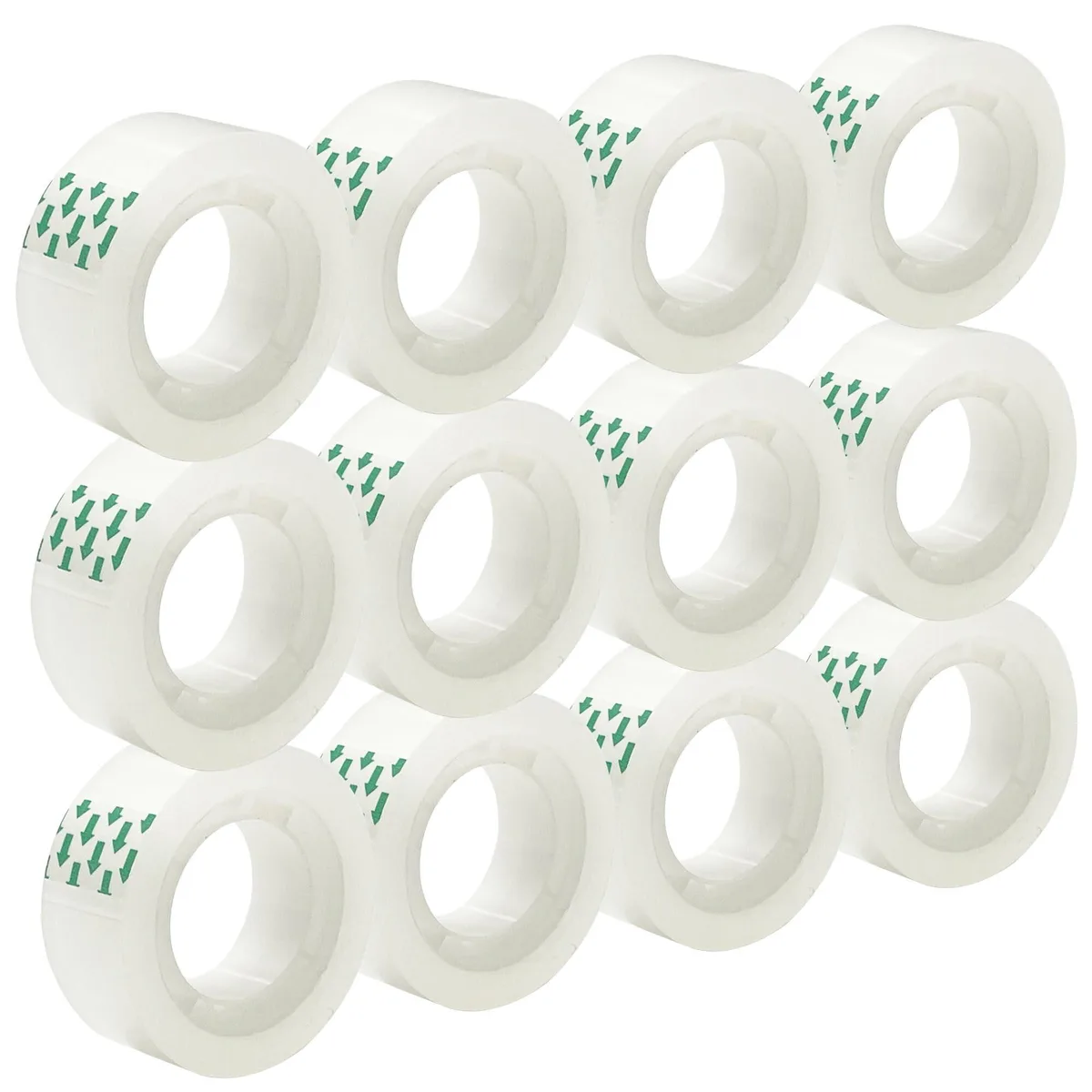 Twelve clear polypropylene tape rolls 18mm wide 720 inch long 1 inch core