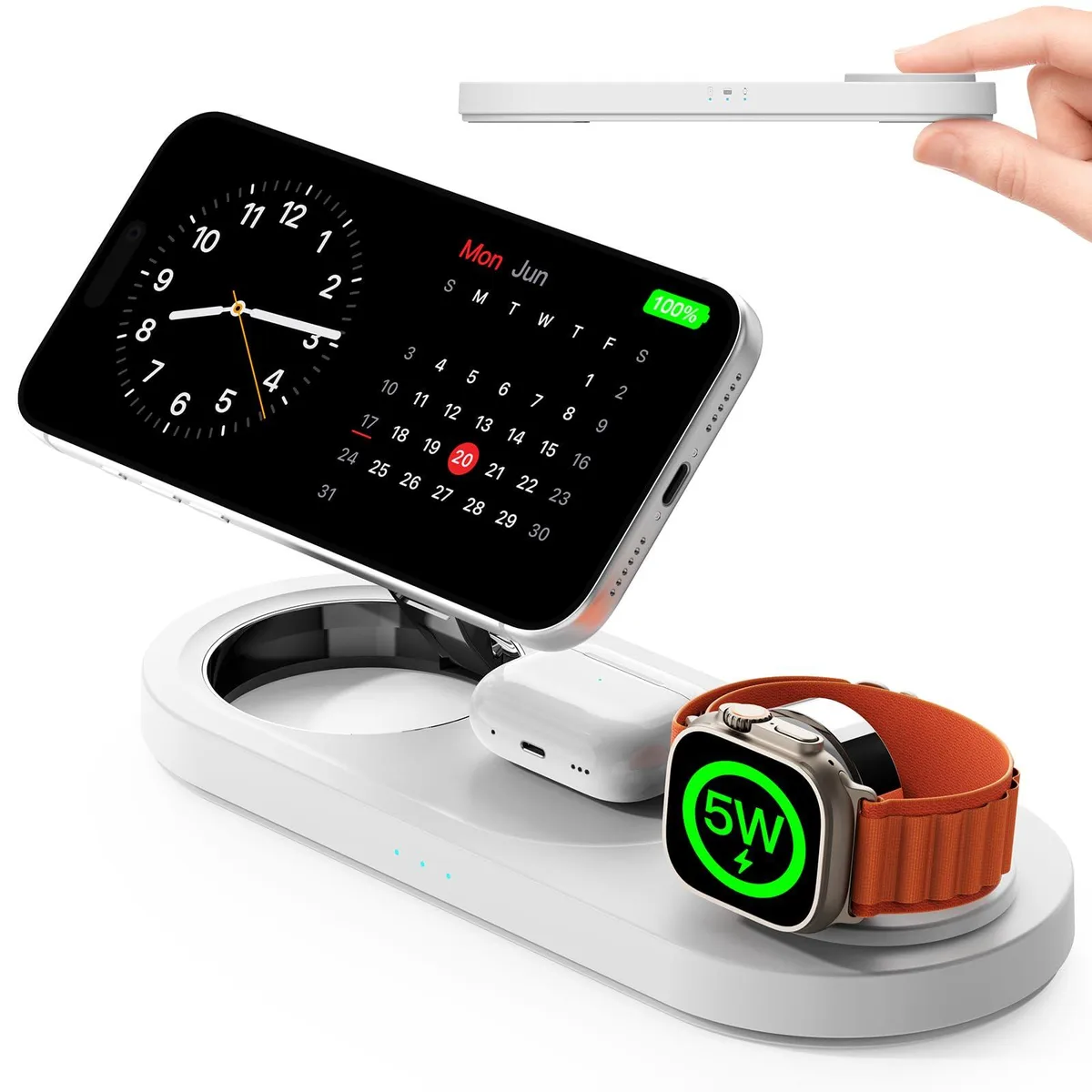No Sew No Sew W371-A White 3-in-1 MagSafe Charger 15W 5W Watch — product photo