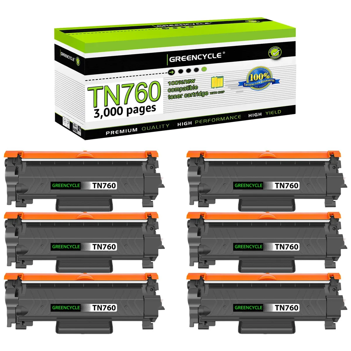 GREENCYCLE GREENCYCLE TN760 TN730 Toner Cartridge Black 6 Pack 3000 Pages — product photo
