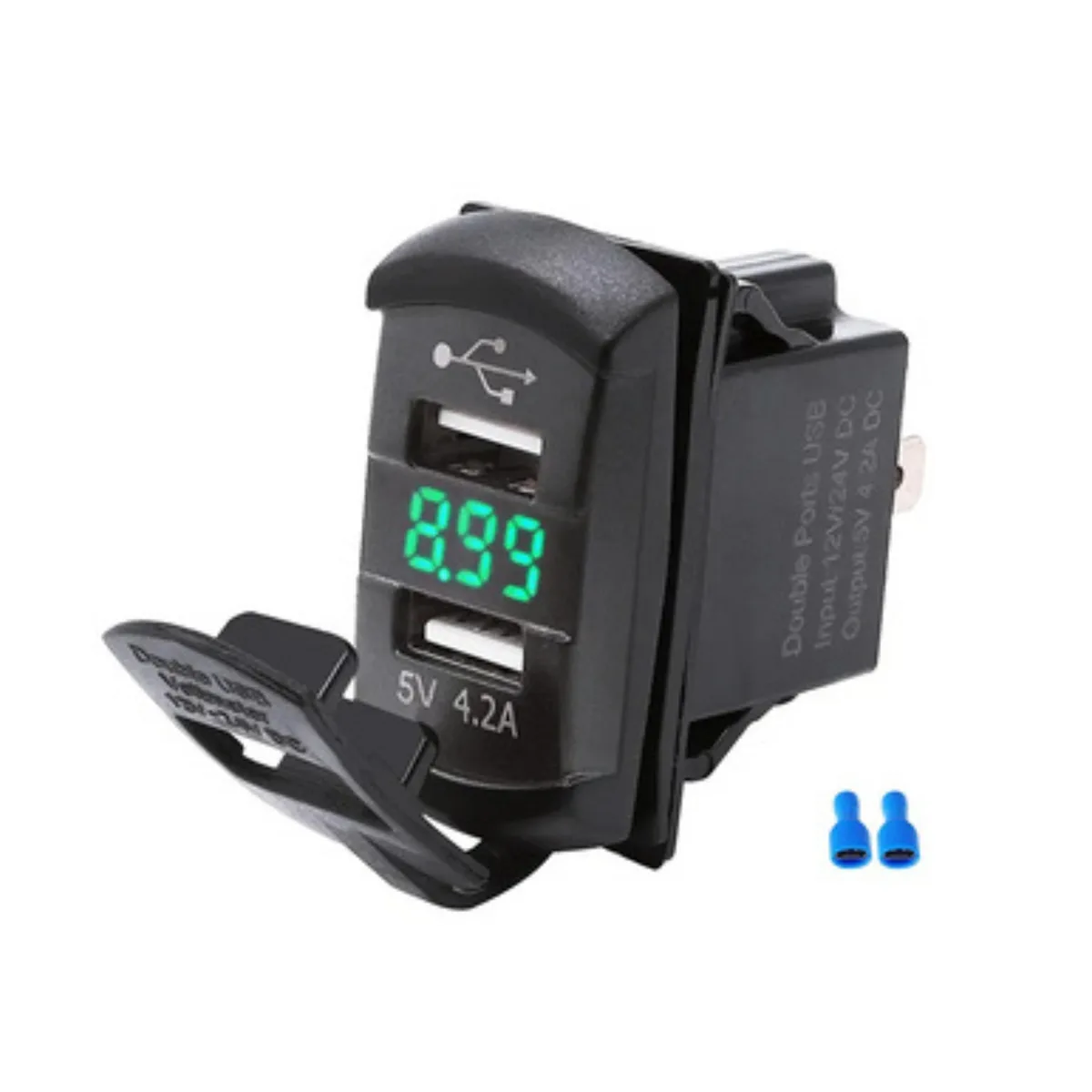 The Perfect Part The Perfect Part 12V/24V Dual USB Charger Socket with LED Voltmeter Green — product photo
