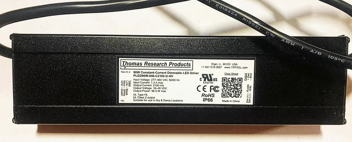 Hubbell Incorporated Hubbell Incorporated 96W LED Driver PLED96W-046-C2100-D-HV 2100mA 16-46V 277-480V — product photo