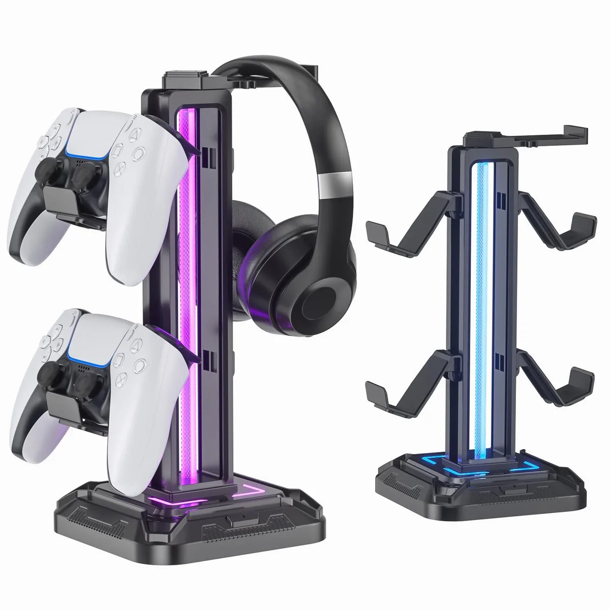 Avid KDD-728B Headset Stand Black 9 RGB Modes 360° Rotatable Detachable Controller Hook 59in USB Cable — product photo