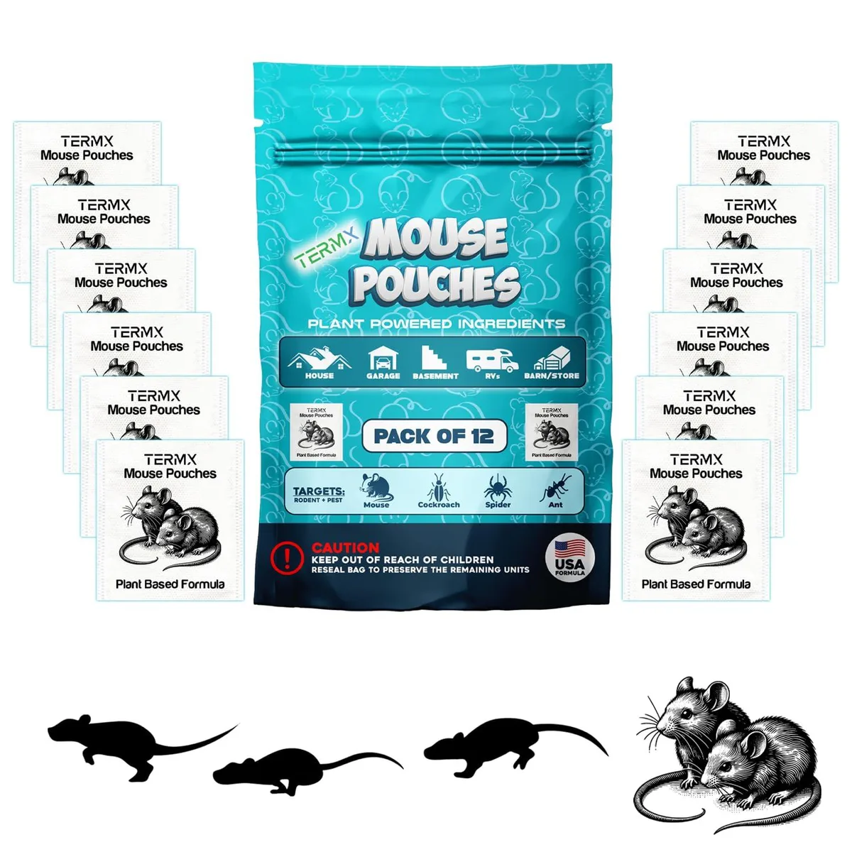 Twelve sealed botanical repellent pouches in a resealable bag