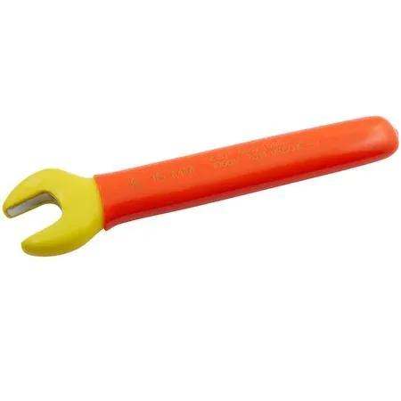 Orange insulated open-end wrench with yellow safety layer, 16mm head
