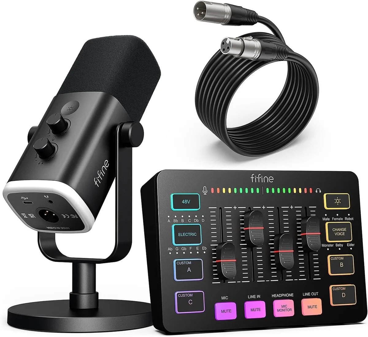 FIFINE FIFINE Gaming Equipment Bundle Dynamic XLR/USB Microphone Set with Audio Mixer — product photo