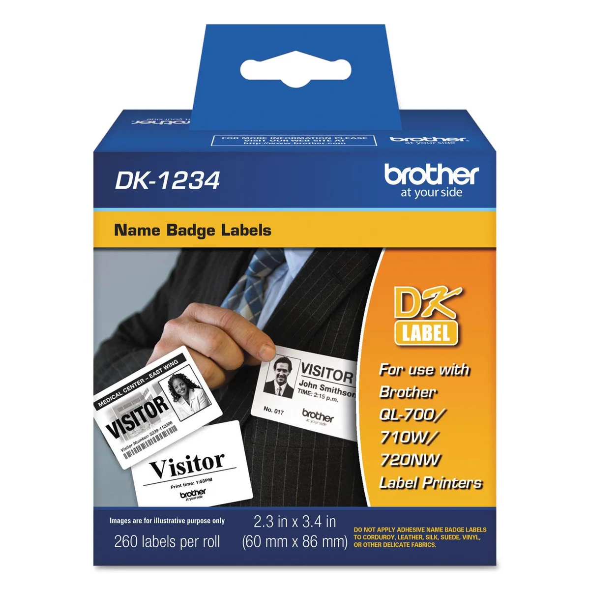 Brother Brother DK1234 scanner supply 2.36" x 3.39" rectangle direct thermal white paper 260 labels — product photo