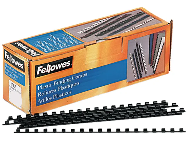 FELLOWES FELLOWES 52366 Plastic Comb Bindings 1/4" 20 Sheet Black 100 Pack — product photo