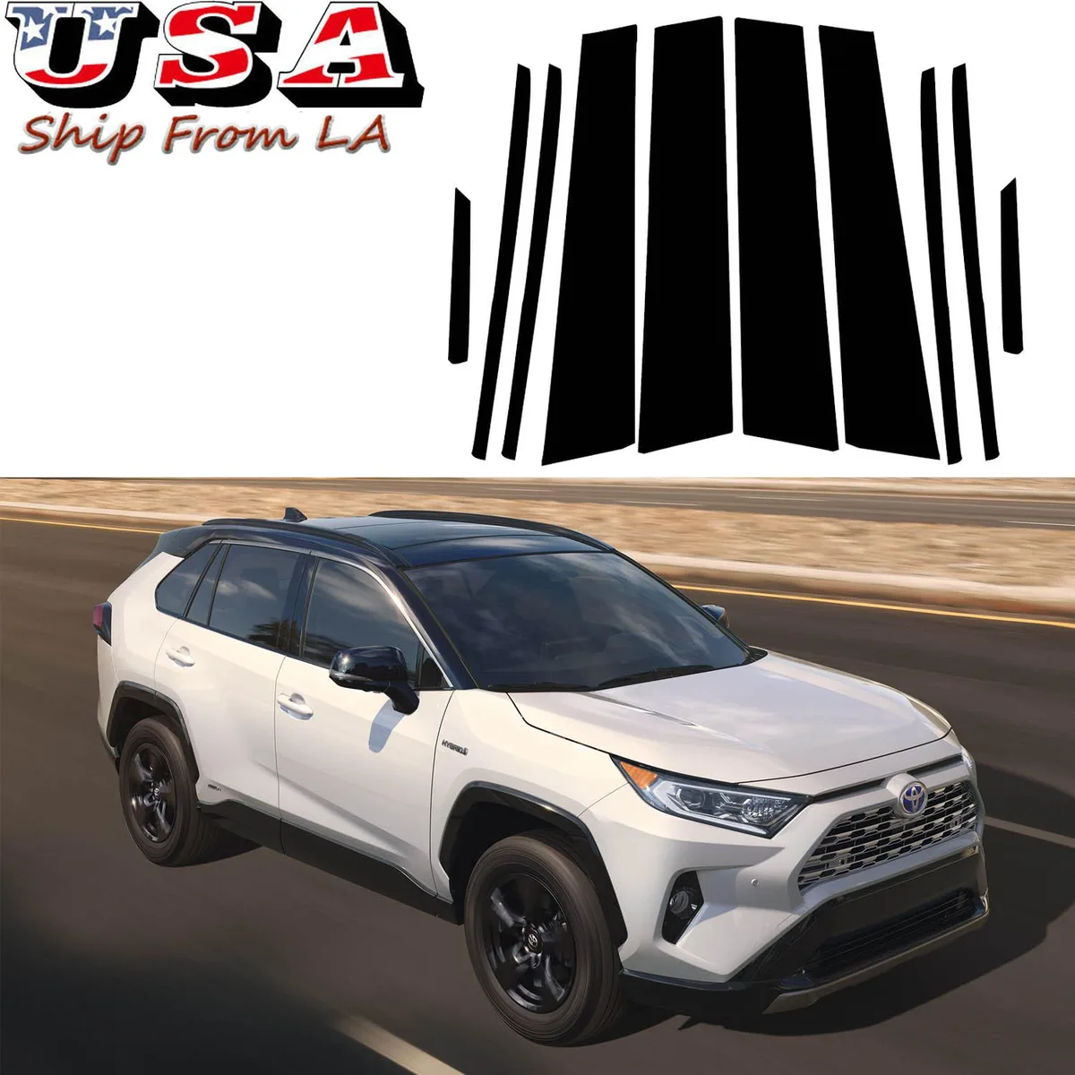 SIMPLEX TECHNOLOGY CO., LIMITED SIMPLEX TECHNOLOGY CO., LIMITED 10 pcs Glossy Piano Black Pillar Posts Trim For 2019-2022 Toyota RAV4 — product photo