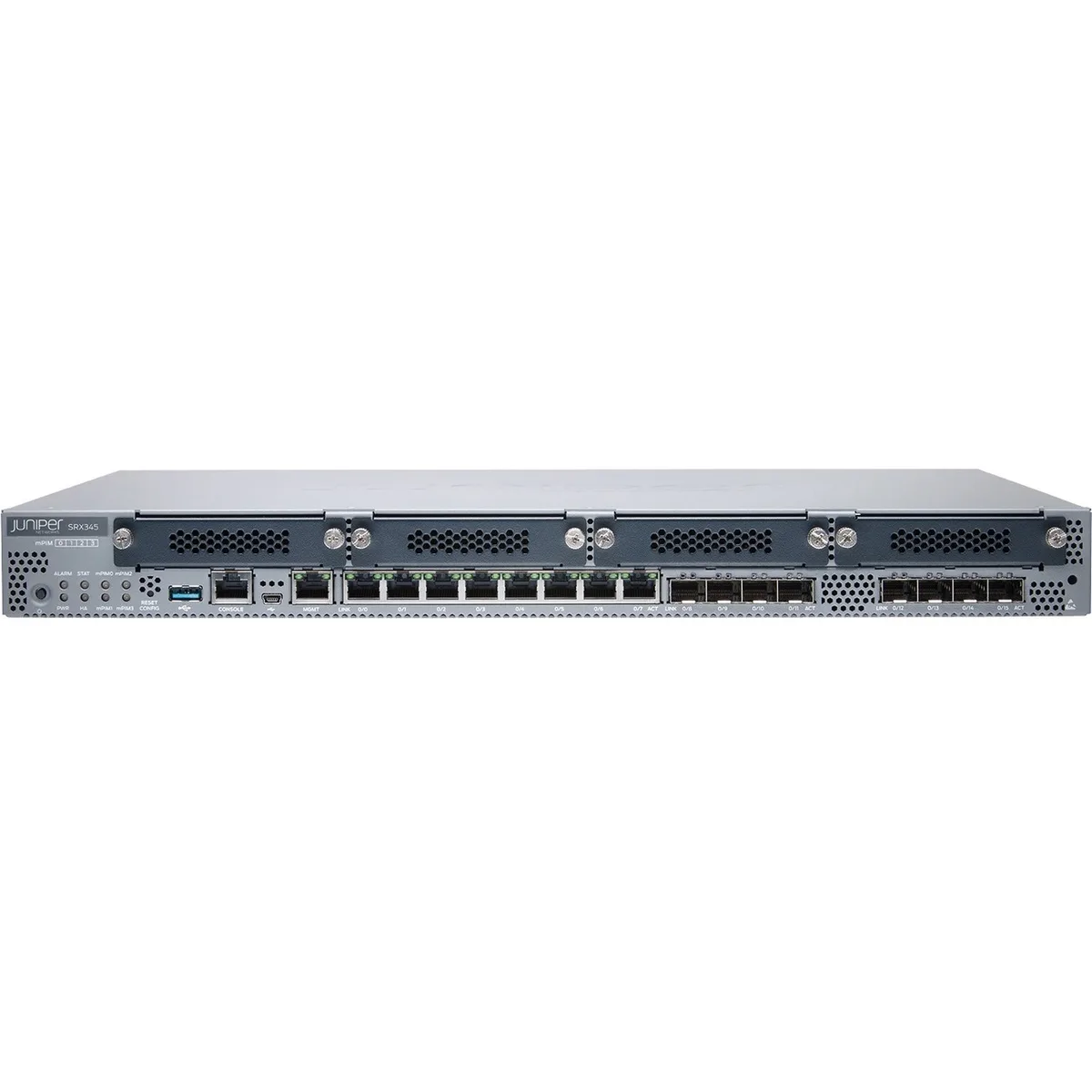 HPE Juniper Networking HPE Juniper Networking SRX345-SYS-JB firewall appliance 16x1GbE 4GB RAM 8GB storage — product photo
