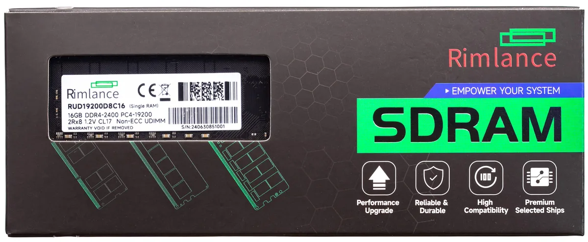 RIMLANCE RIMLANCE 16GB DDR4 2400 UDIMM 2RX8 CL17 desktop RAM — product photo