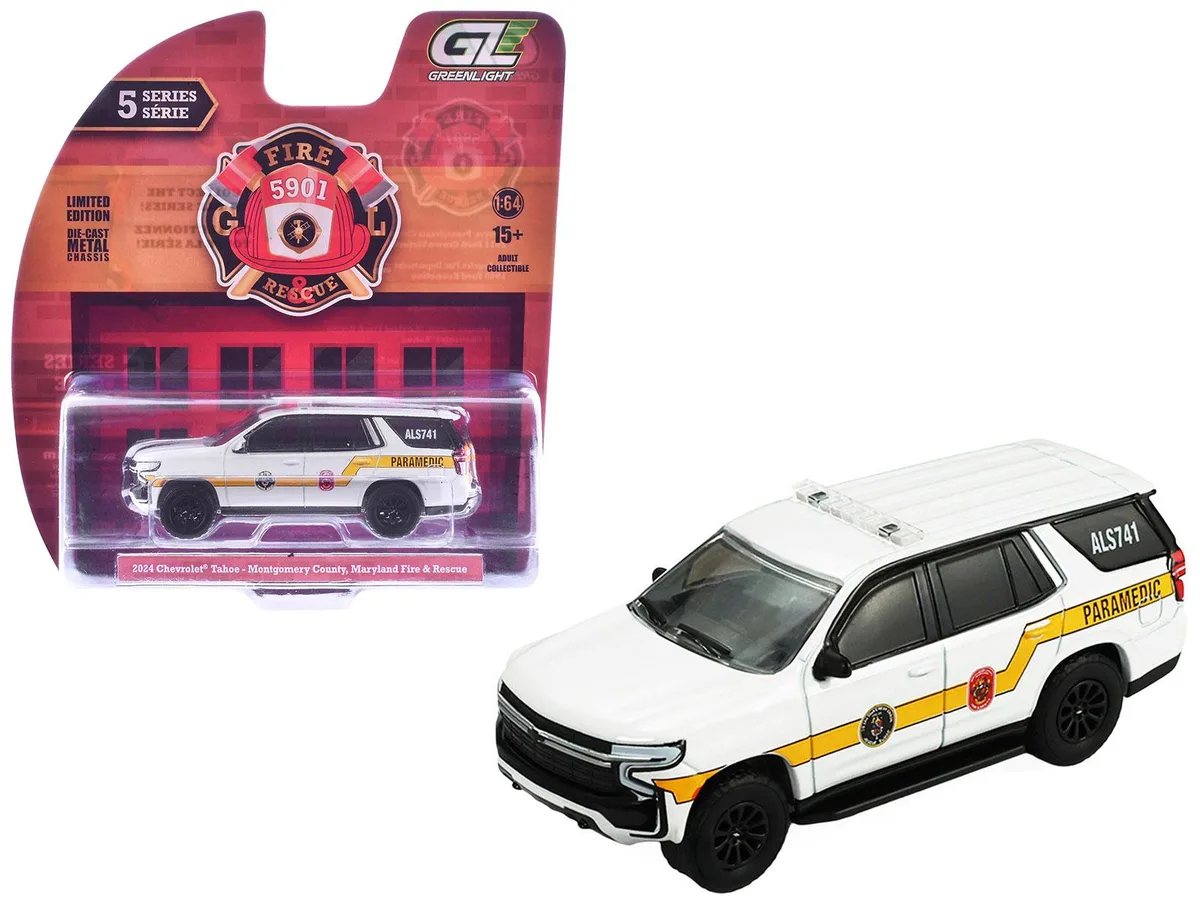 GREENLIGHT GREENLIGHT 2024 Chevrolet Tahoe Montgomery County Maryland Fire Rescue 1/64 Diecast Model Car — product photo