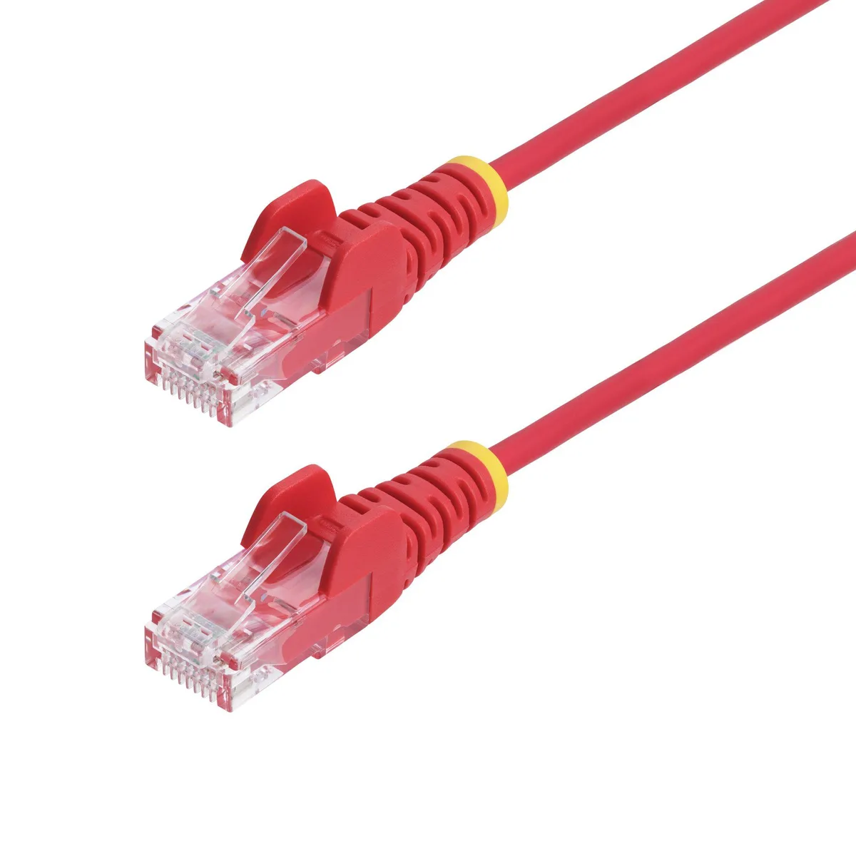 Red slim Cat6 Ethernet cable with snagless RJ45 connectors, 10ft length