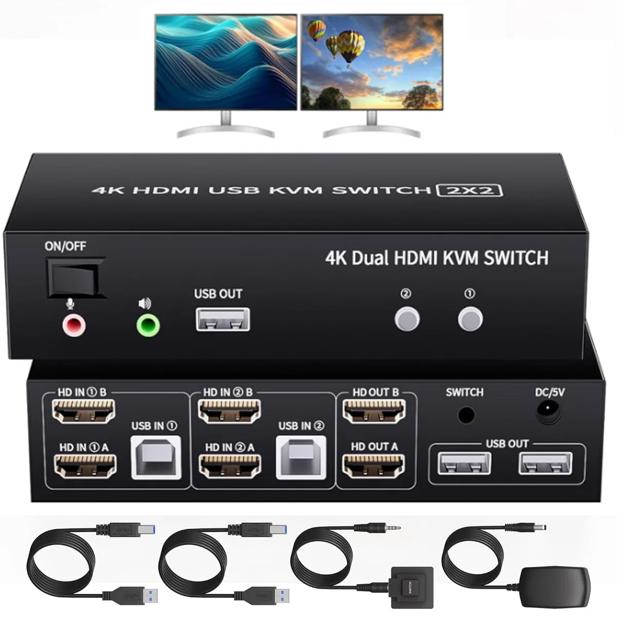 SMA SMA HD202 KVM Switch 2×2 HDMI 4K 60Hz 3 USB 2.0 Audio — product photo