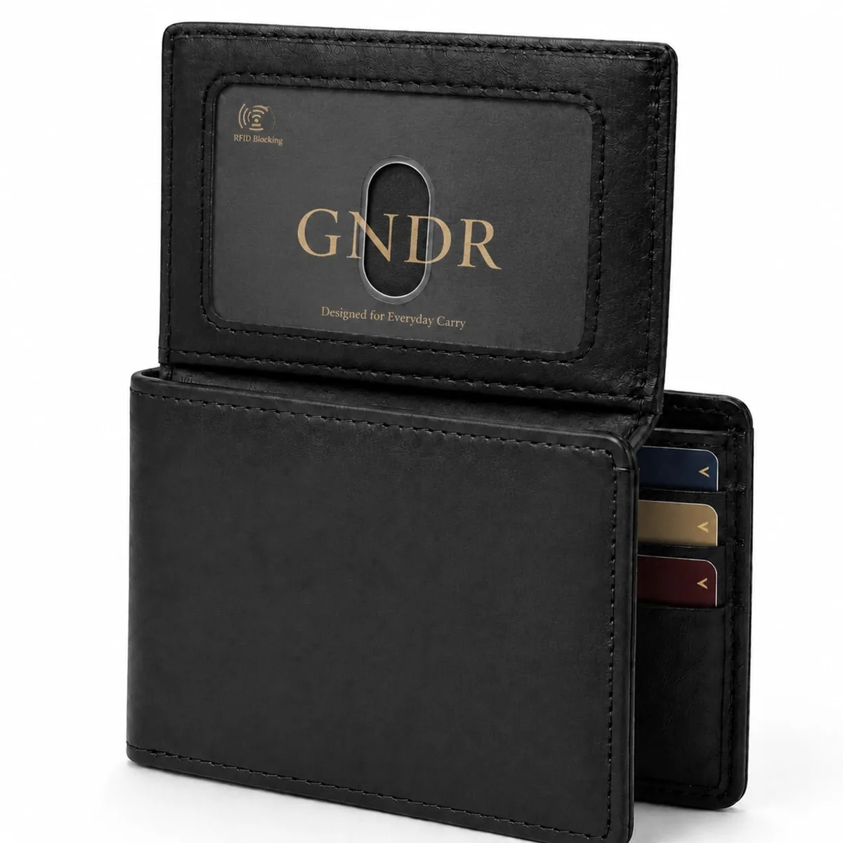  GNDR Bifold Wallet Black RFID 13 Card Slots 4.3 x 3.2 x .7 in — product photo