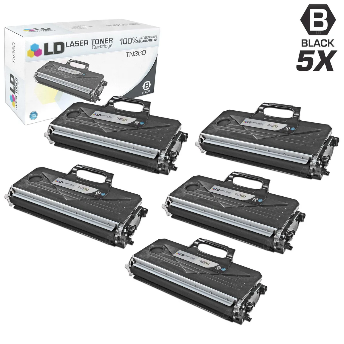 LD Products LD Products TN360 (TN330) 5-Pack High Yield Black Toner Cartridges — product photo