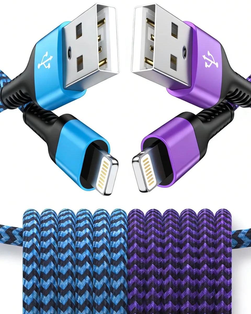  GE USB A to Lightning Cable 3ft 2-Pack Black Braided MFi Certified — product photo