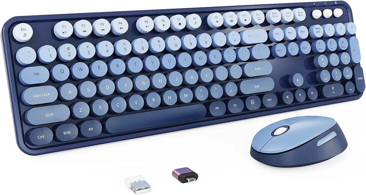 TUKO TUKO Retro Typewriter Gaming Keyboard Blue 2.4 GHz 33 ft 13 Hotkeys Full-Size — product photo