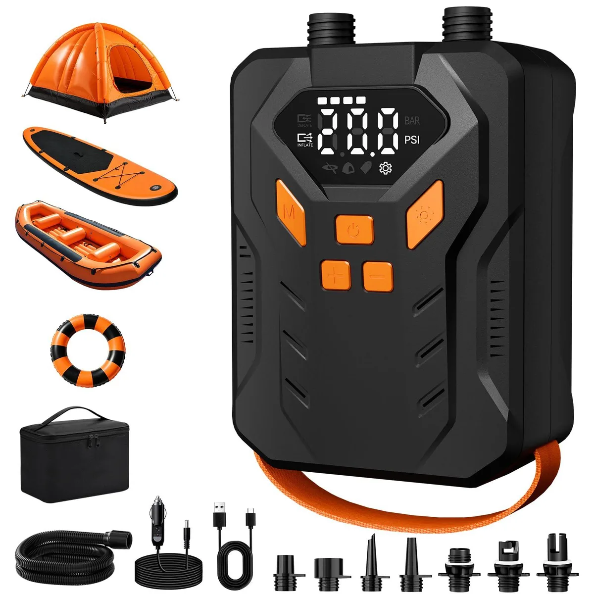 Rectangular black ABS housing with LED display, 12V car plug and USB-C port, shown in 12-unit pack