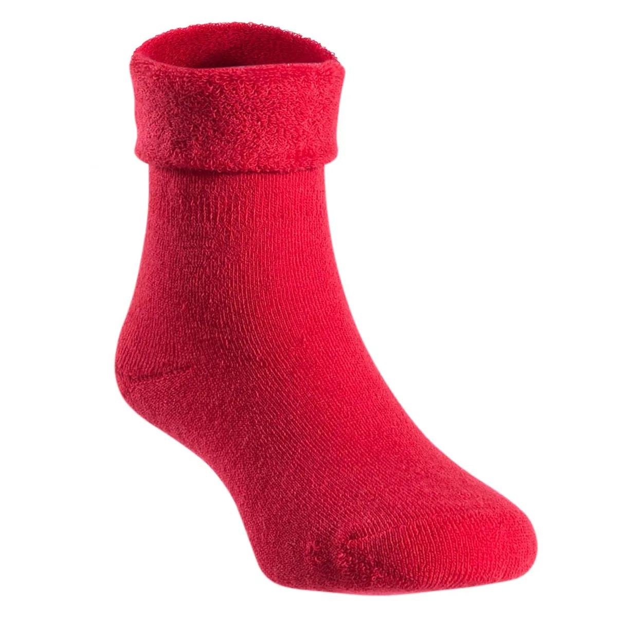 Pair of red wool crew socks for babies, size 0M-6M, soft knit cuffs, fuzzy texture