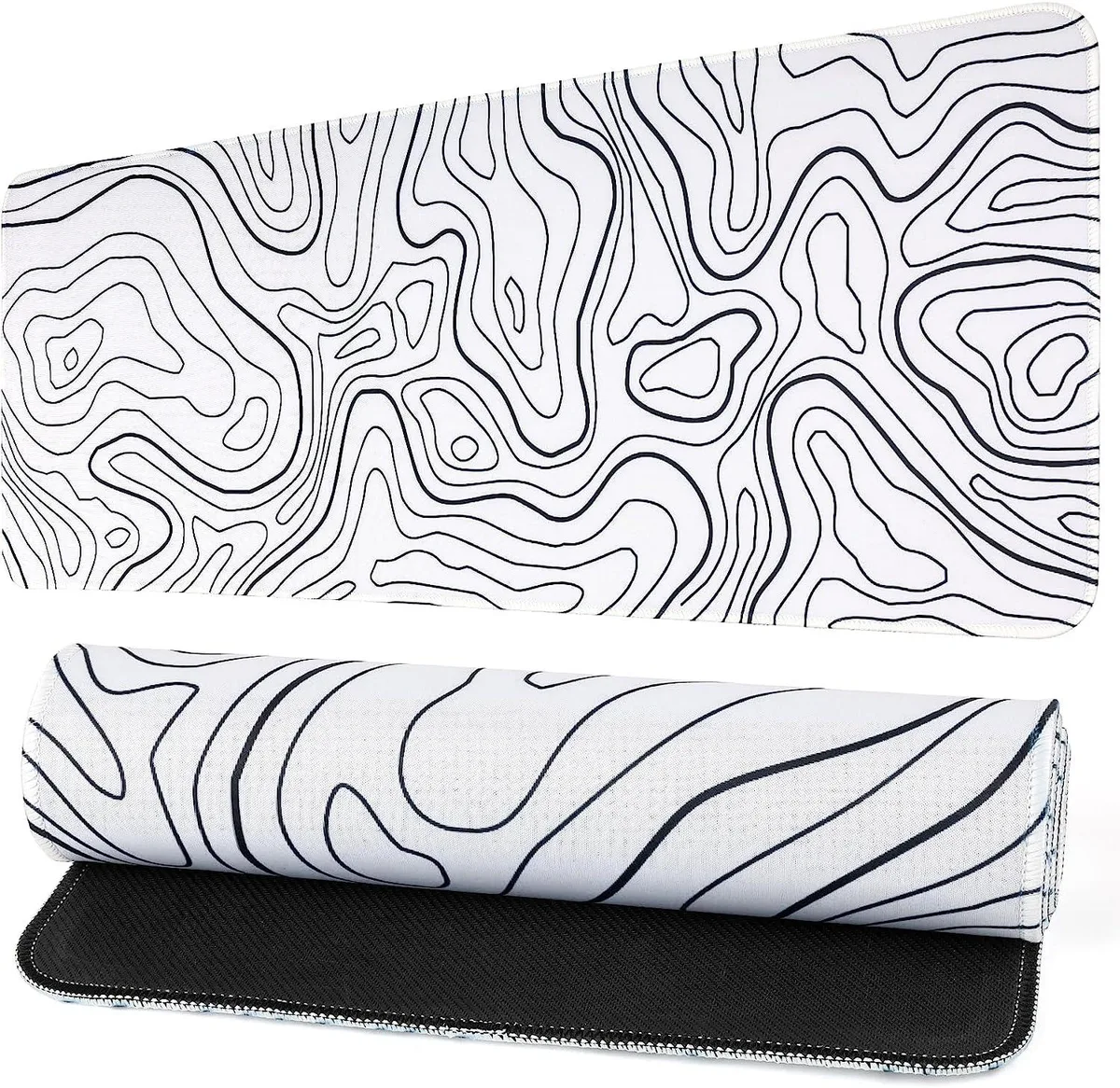 White rectangular desk mat 31.5 by 11.8 inches with stitched edges