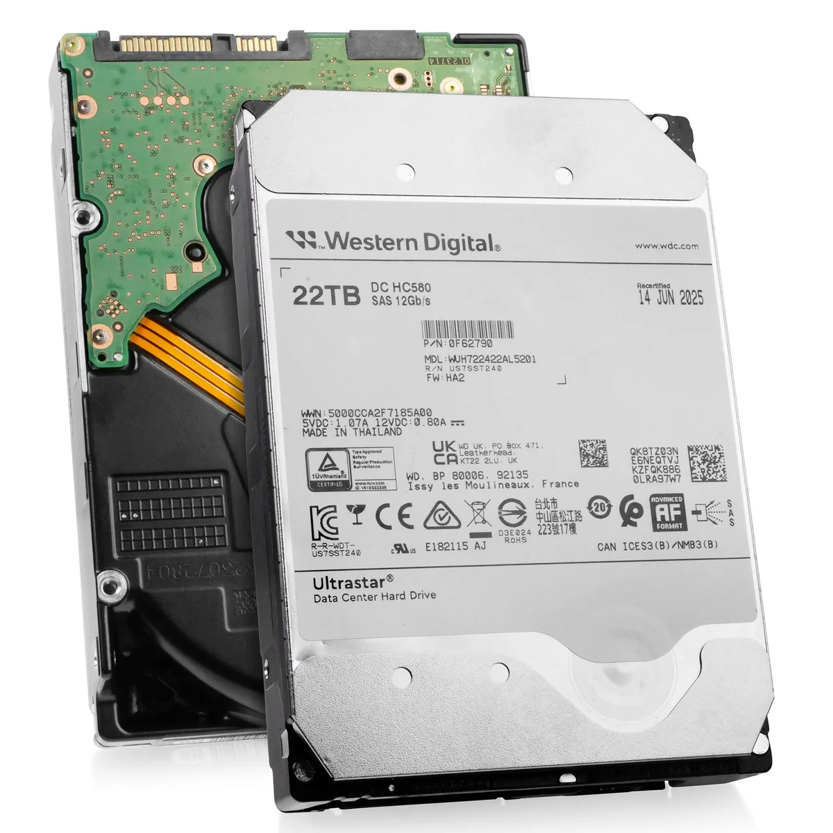 Western Digital Western Digital Ultrastar DC HC580 WUH722422AL5201 22TB 7200 RPM SAS 12Gb/s 3.5in internal hard drive — product photo