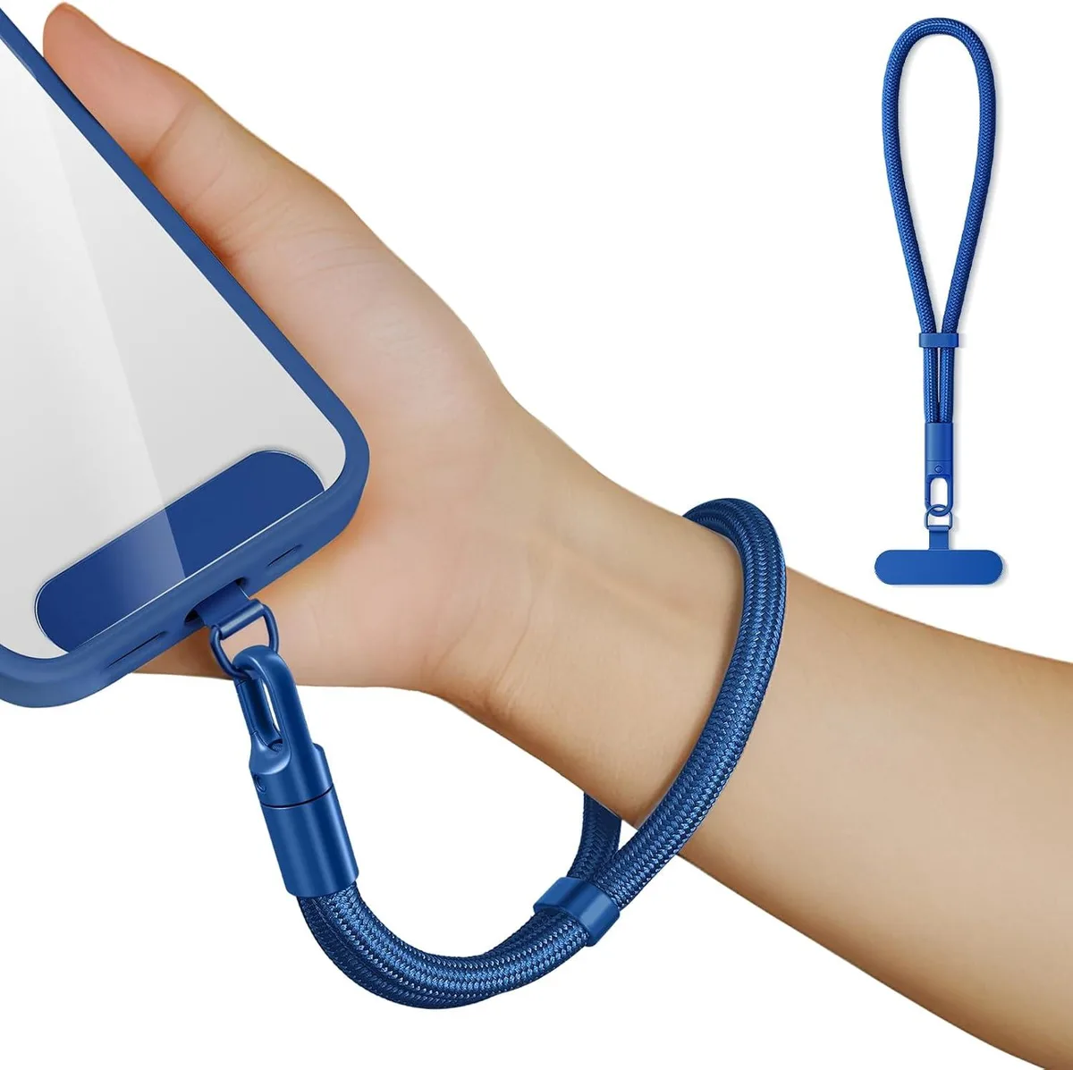 Blue braided wrist strap with ultra-thin clip and rotating hook