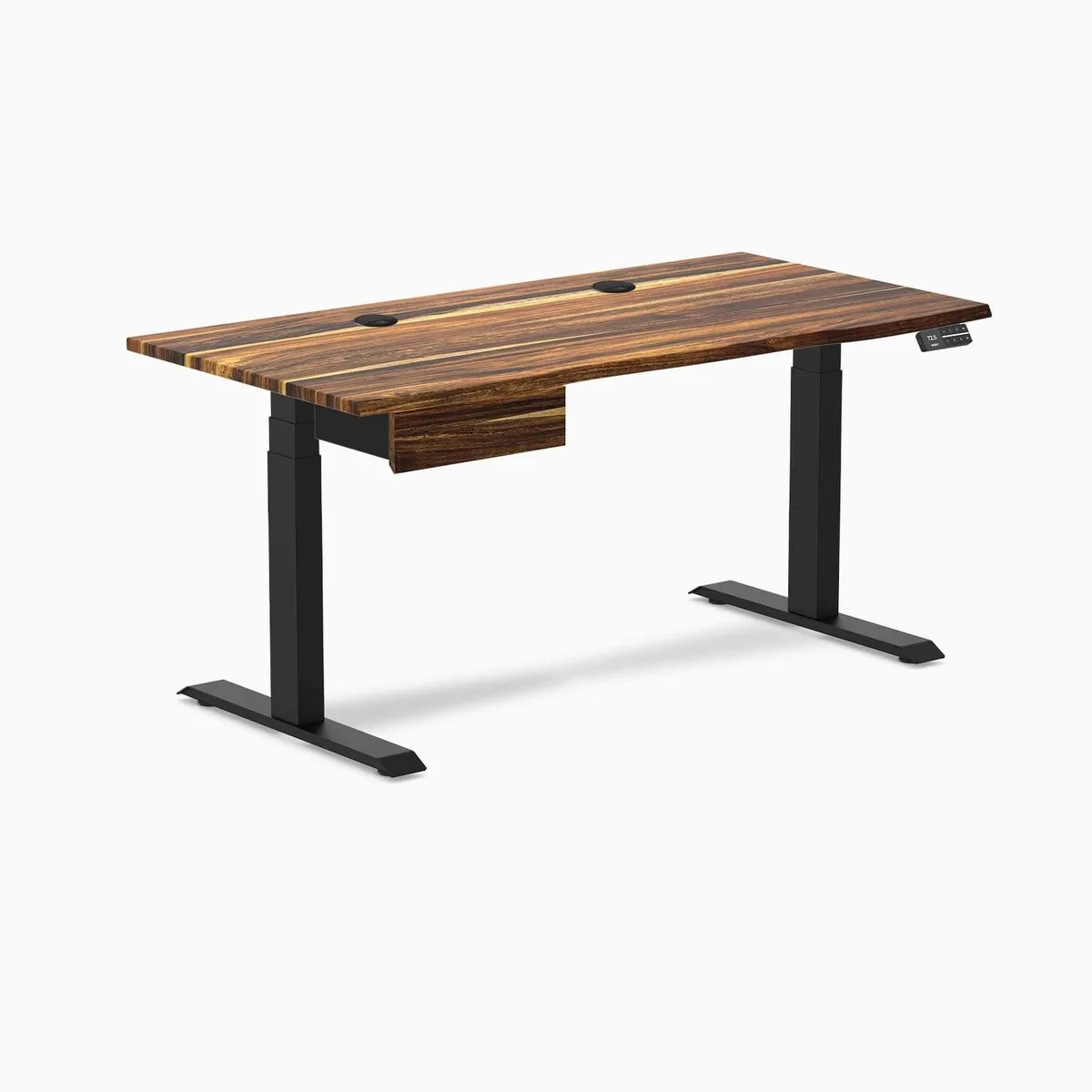 Desky Desky Dual Hardwood Standing Desk Pheasantwood 60 x 30 inches Grommets Matte Black office furniture — product photo