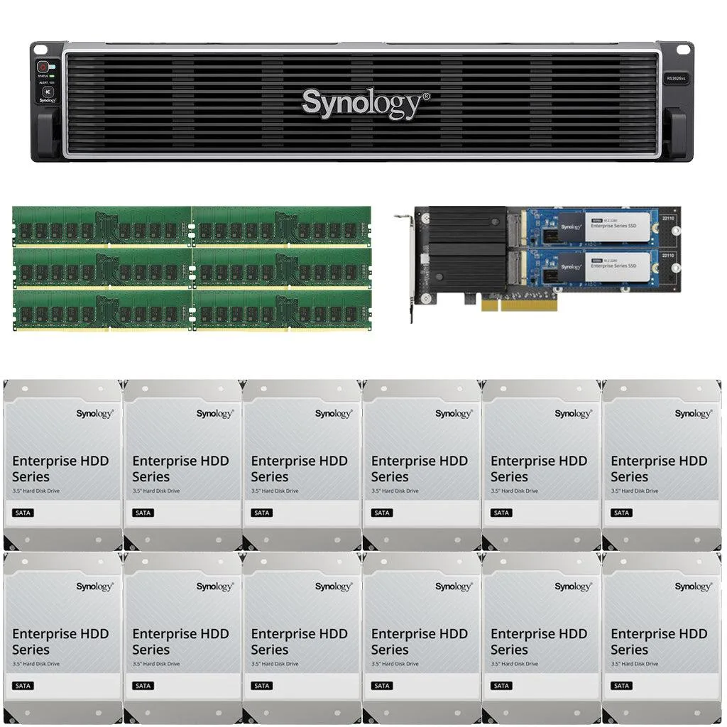 Synology Inc. Synology RS3626xs Xeon D-1726 12-Bay Rackmount NAS 48GB 3.2TB Cache 144TB Drives — product photo