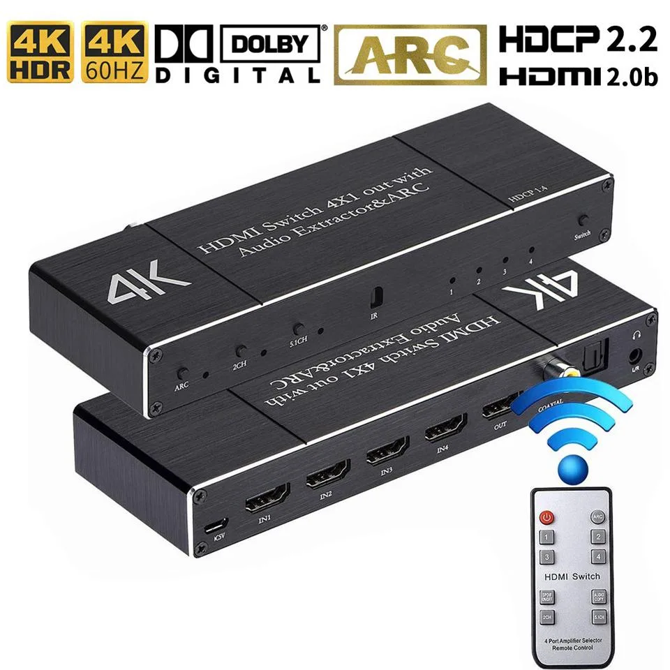 ESTONE ESTONE OZQ7 4K@60Hz 4x1 HDMI Switch Audio Extractor — product photo