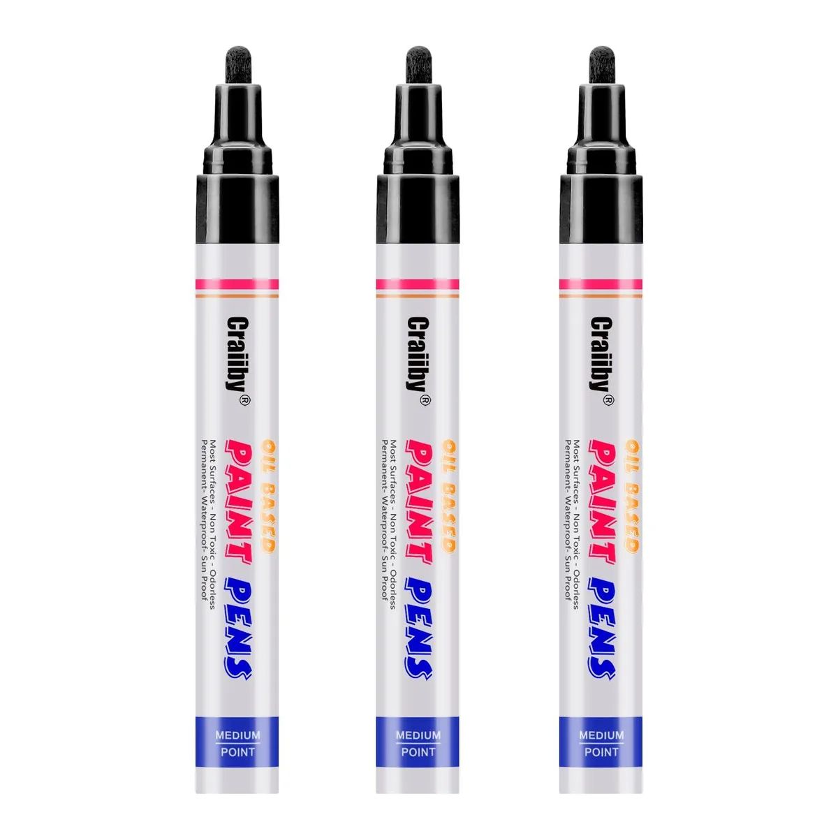 Black Paint Markers 3 Pack Oil-Based Waterproof Permanent Pen Set — product photo