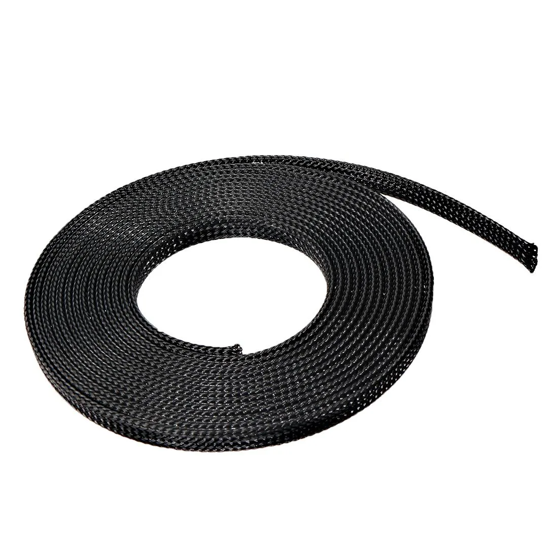 Black PET braided sleeving 6mm flat width 6.56ft length