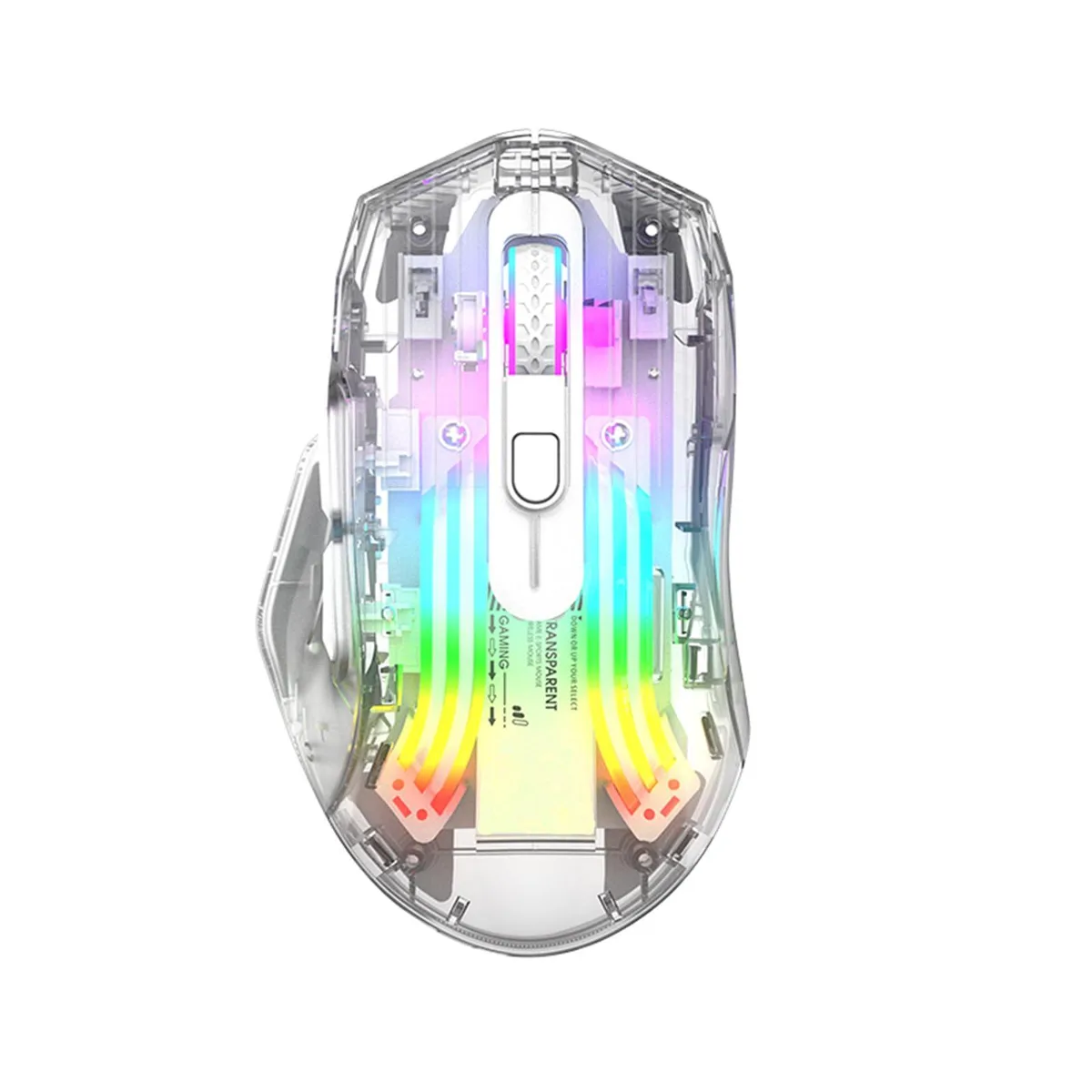  ASUS m21 white HXMJ gaming mouse transparent crystal shell tri-mode 16 buttons 13 RGB modes 110g — product photo
