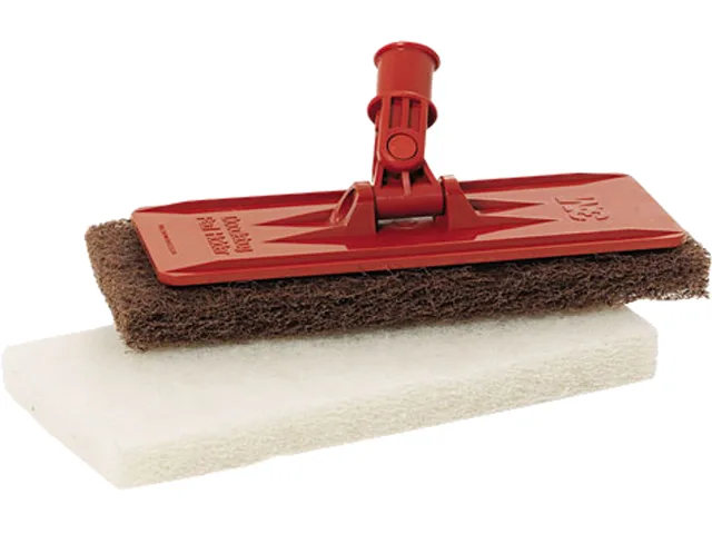 Orange Doodlebug cleaning kit with brown and white pads, 4.63 by 10 inches