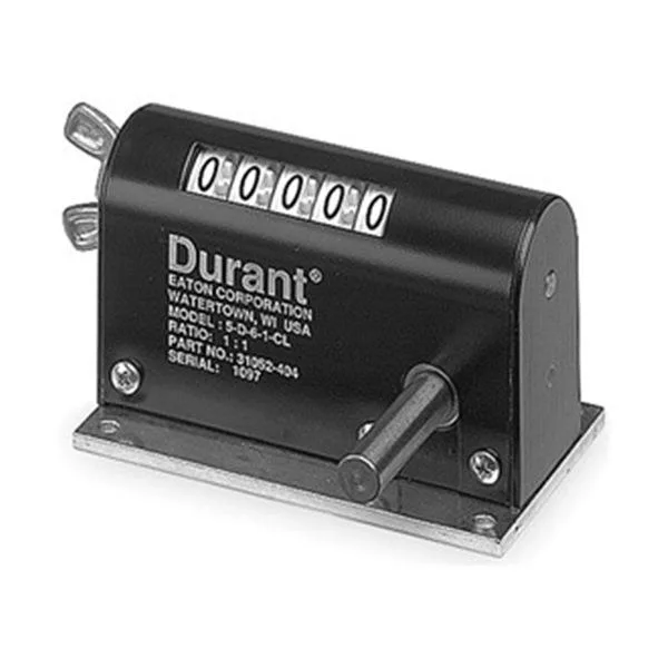 Black Eaton mechanical counter with white digit display and wing nut reset