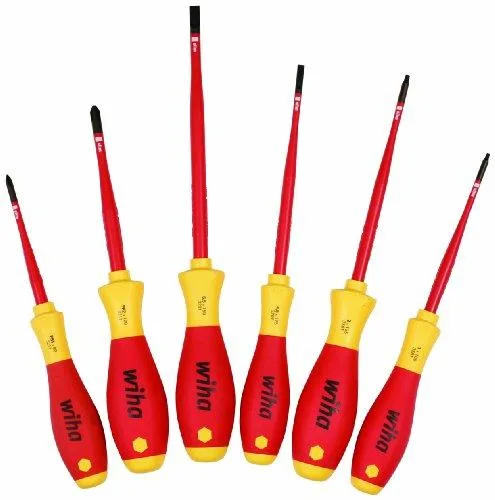 Six insulated slim screwdrivers in black oxide finish with ergonomic handles