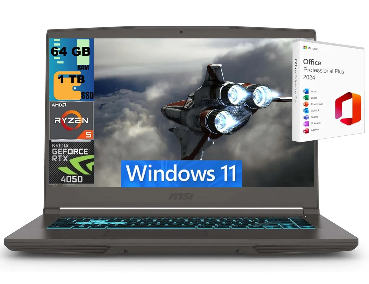 MSI MSI Thin 15 gaming laptop Ryzen 5 7535HS RTX 4050 64GB 1TB — product photo
