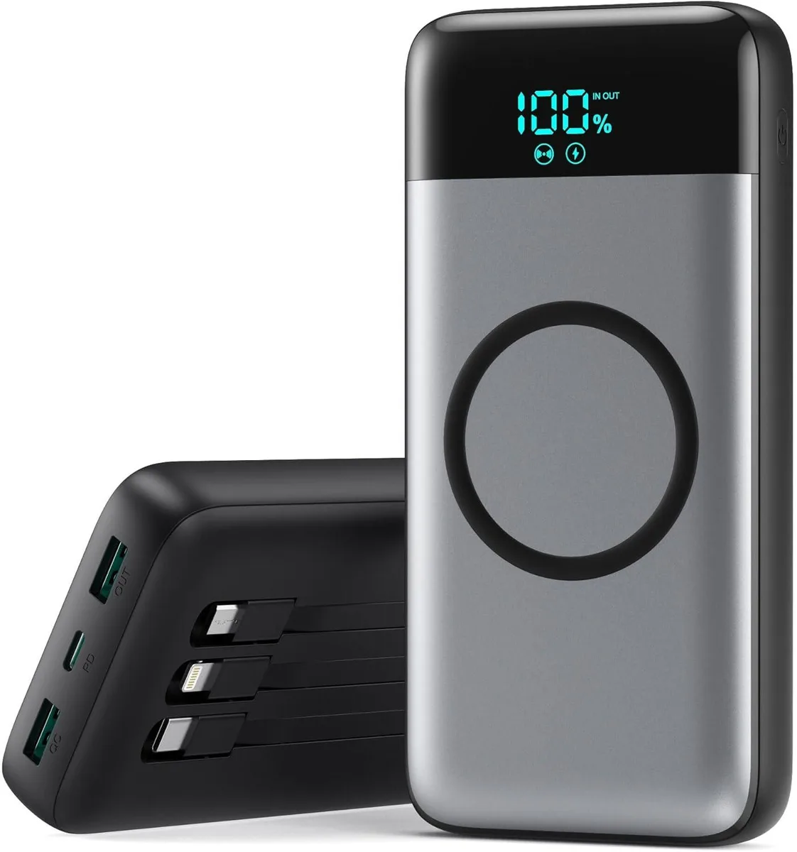 FLEANE FLEANE Wireless Portable Charger 40800mAh 15W 25W PD QC4.0 3 Built-in Cables — product photo