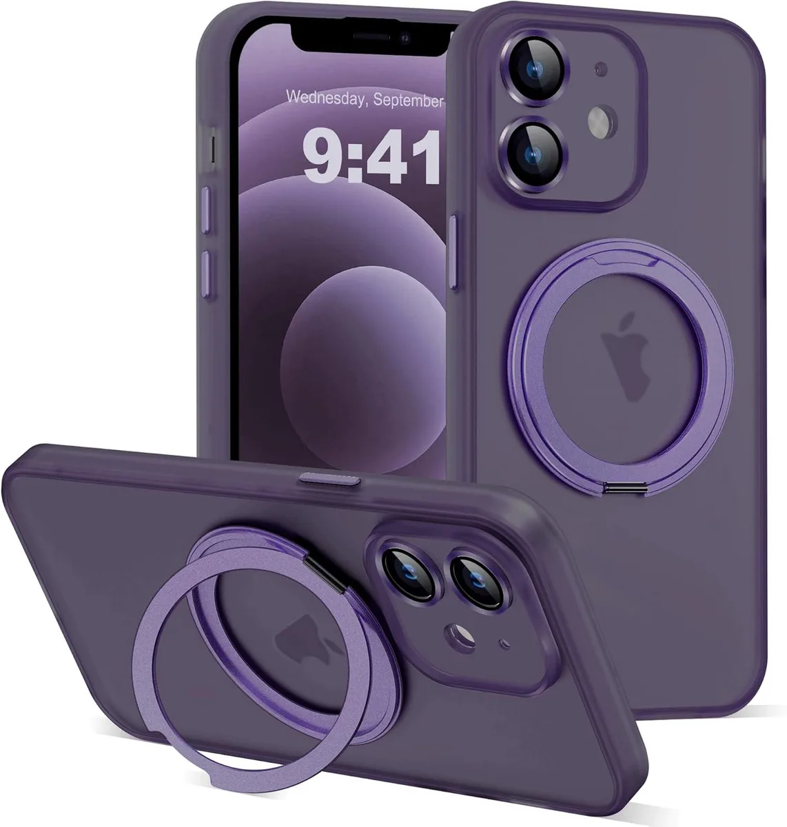TAURKENAM TAURKENAM iPhone 12 6.1" Translucent Mag-Safe Case with 360° Ring Stand Purple — product photo