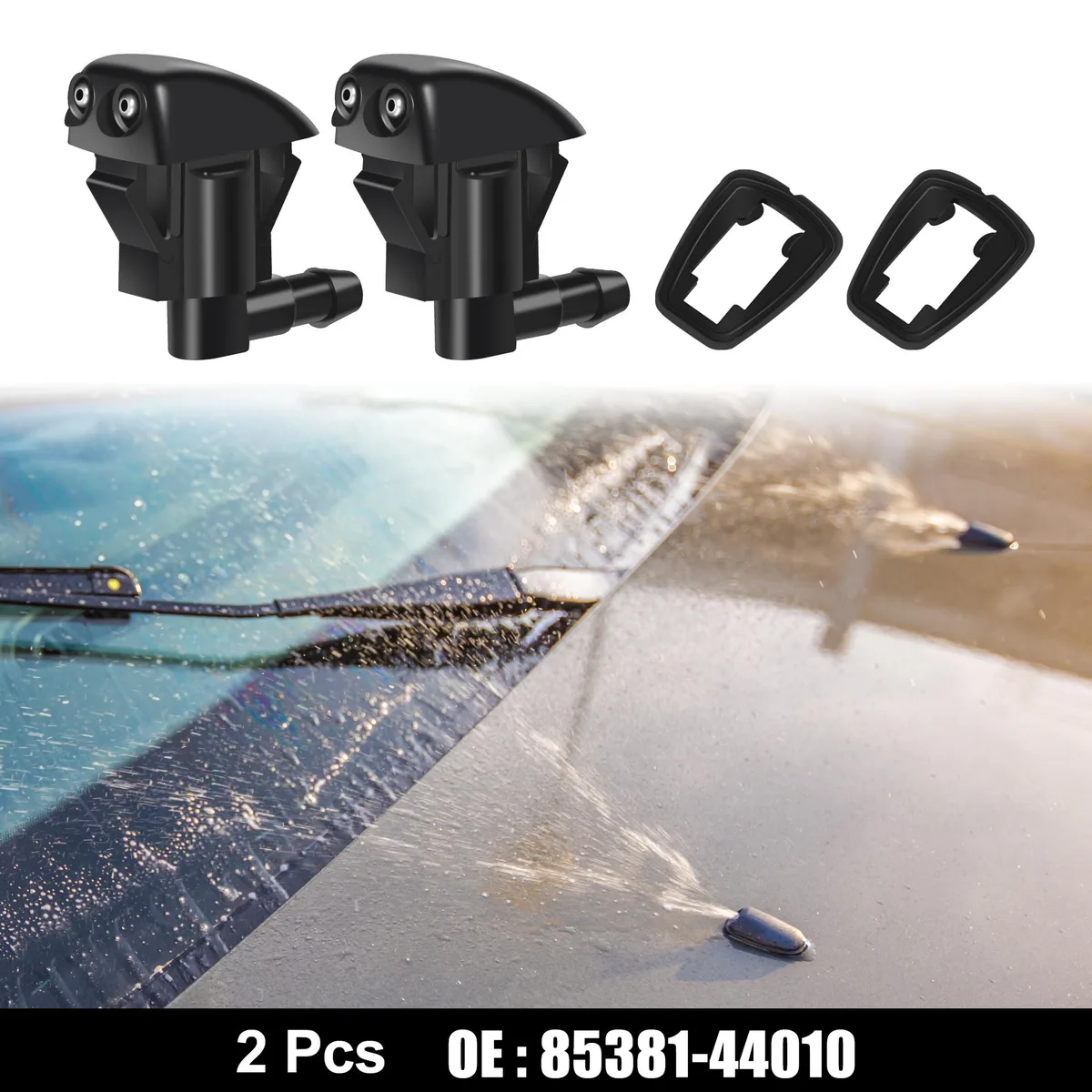 Unique-Bargains Unique-Bargains Front Windshield Wiper Nozzles for Toyota Avalon 2000-2004 Prius 2001-2003 Pack of 2 Black — product photo