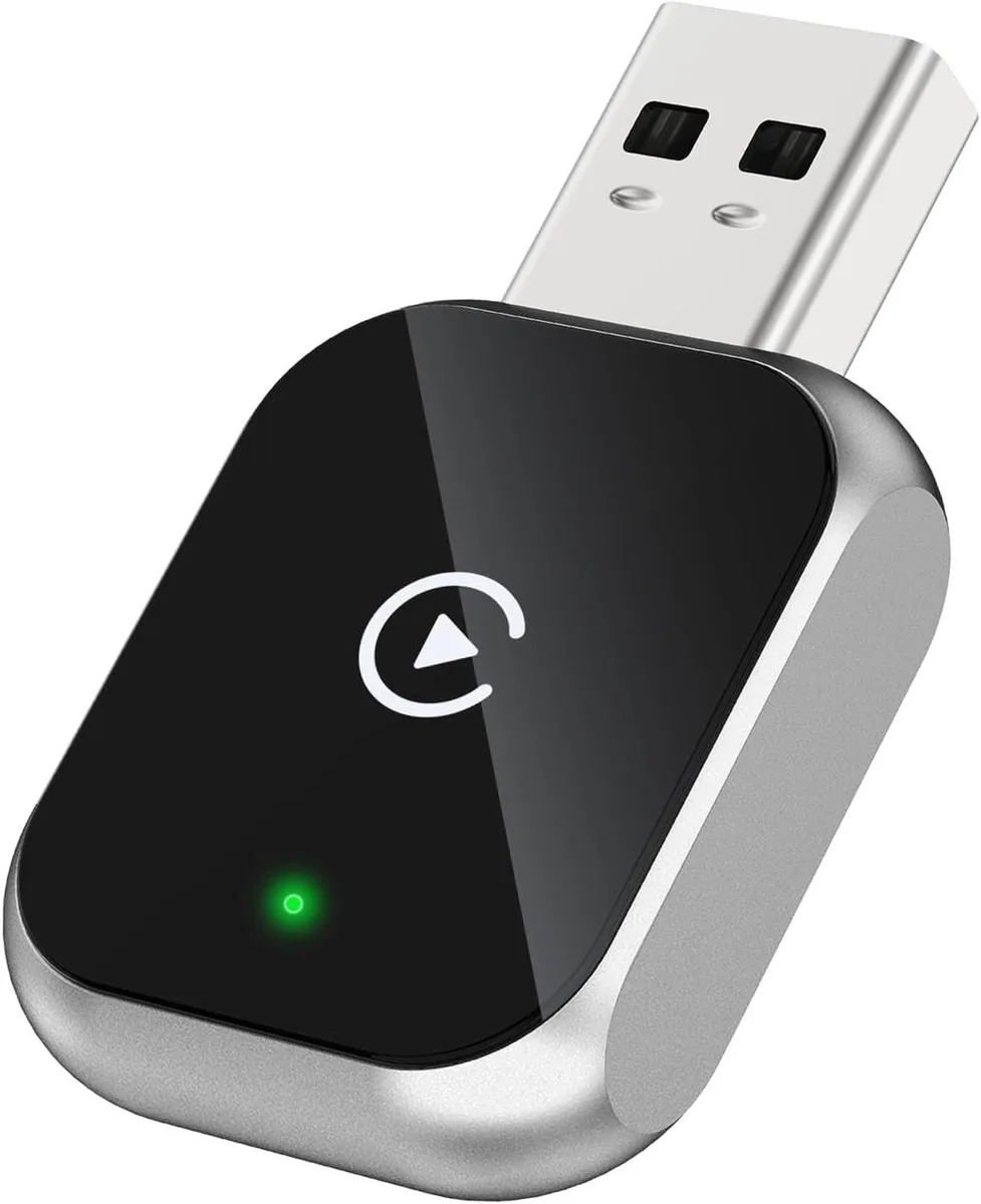 Small silver rectangular dongle with smooth metal finish