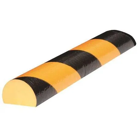 Black and yellow self-adhesive edge guard strip, polyurethane foam, 1.25 inch width