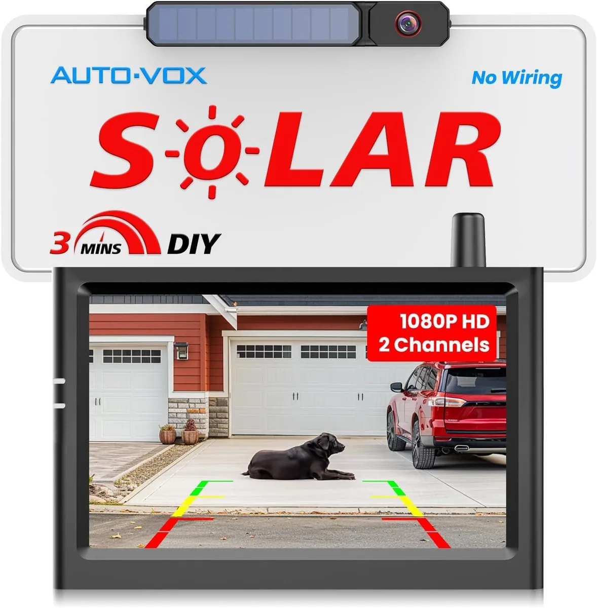 WUQ WUQ Solar Wireless Backup Camera 5000mAh Battery IP69K Waterproof 5" 1080P Monitor — product photo