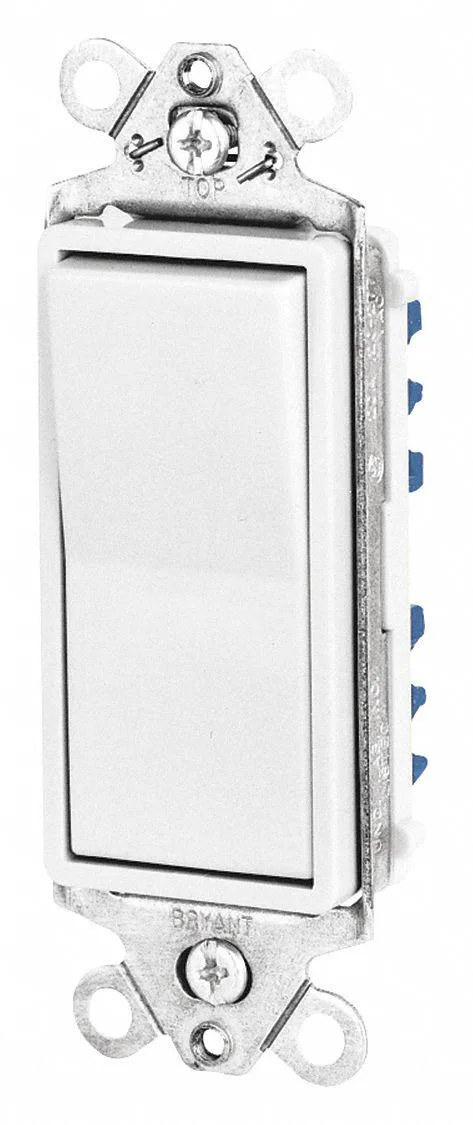 White rocker wall switch, rectangular, smooth finish