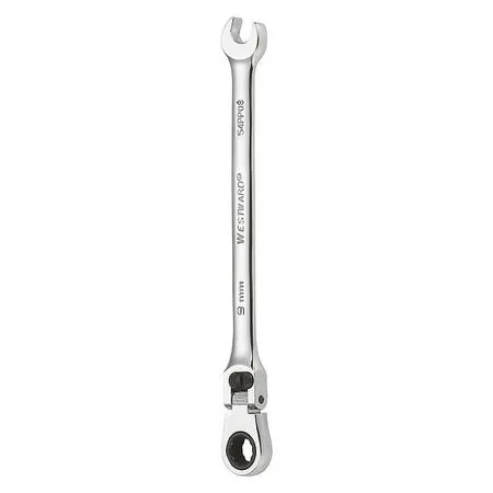 Chrome 9 mm ratcheting wrench with flexible head
